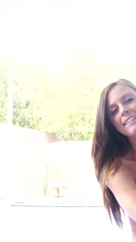 Brunette Teenie Models Have Lesbo Sex in Pool