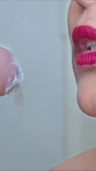 Closeup- Desi Bhabhi Condom Blowjob! Cum in Condom with Red Lipstic