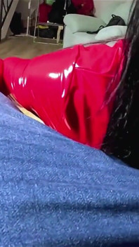 Shiny Red Pvc Dress Smoking Blowjob and Messy Lipstick Play