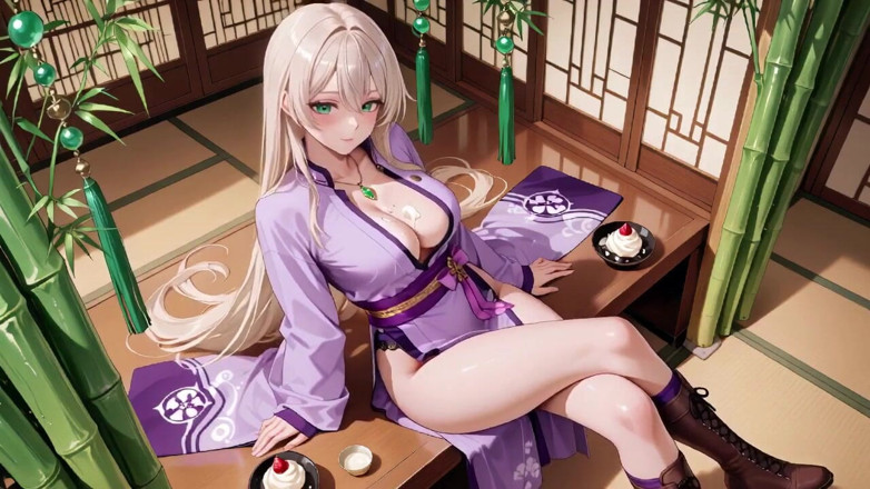 Tay Swift X: Purple Kimono Warrior! Forbidden Teasing in the Japanese Dojo. Kneeling...