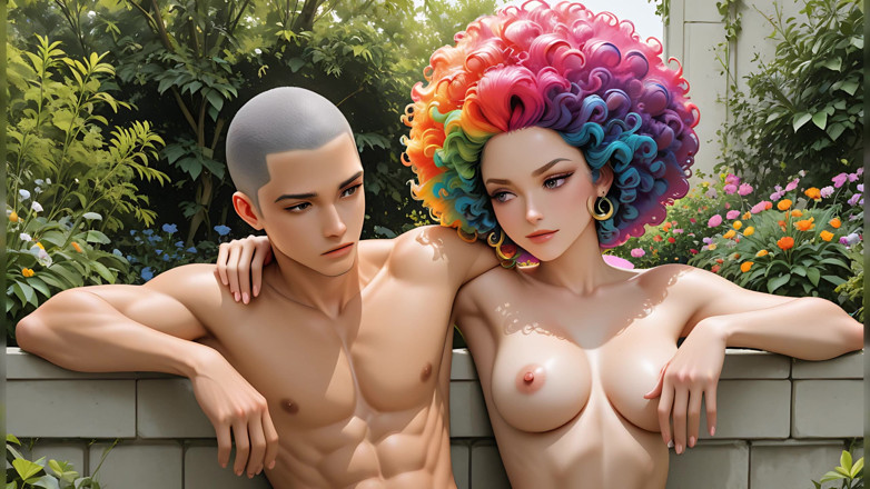 LustRender: Athletic Nude Martial Artist with Rainbow Buzz Cut in Thunderstorm...