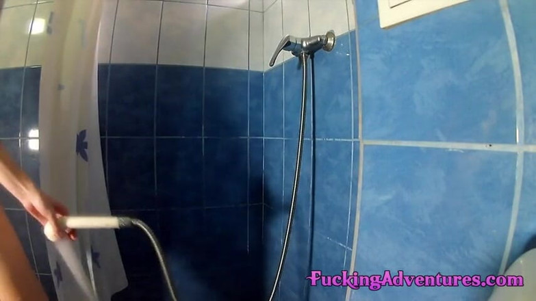 Fucking adventures: Showering to take off the sperm from her body and...