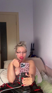 Cuckold Private Cam Worship - Goddess in Thick Eyeglasses, Wet Lips and Tongue Deep-throating Dildo While Teasing Tits for Cuck