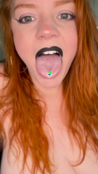 BBW Redhead Miley Coxxx Spit Fetish-- Mouth Close up -- Pierced Tongue