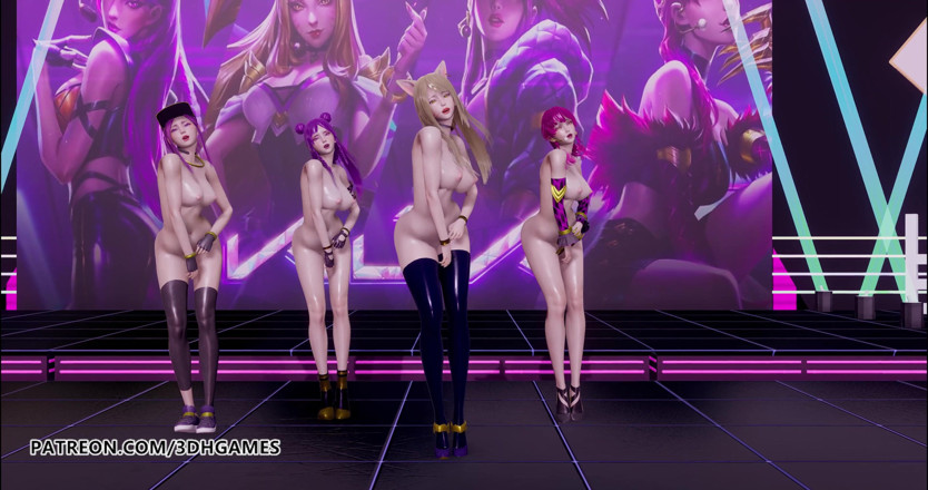 3D-Hentai Games: 소녀들의 날 - Ahri, Akali, Evelynn, Kaisa 3D 무수정 누드 댄스