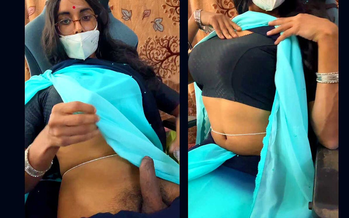 Anushka Crossy: Crossdresser en sari masturbándose