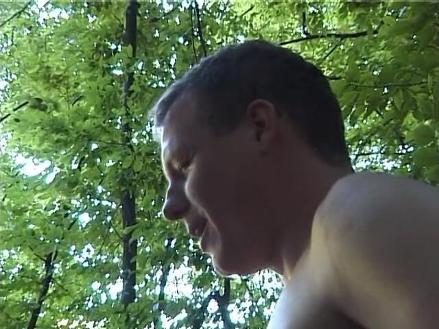 Lucky Cooch: Busty blonde babe gets spitroasted outdoors
