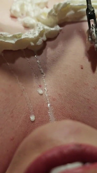 A Naked Woman with Huge Tits in a Massage Parlor Using Whipped Cream.