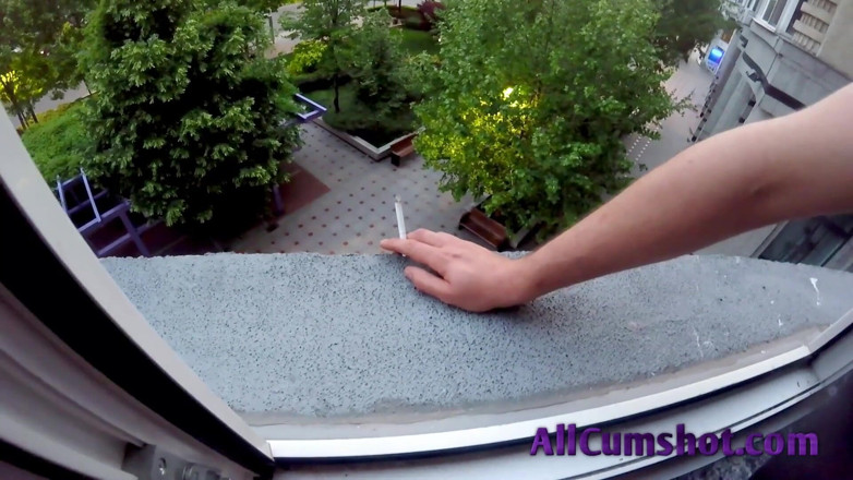All Cumshot: He smokes and relaxes on the balcony while she on...