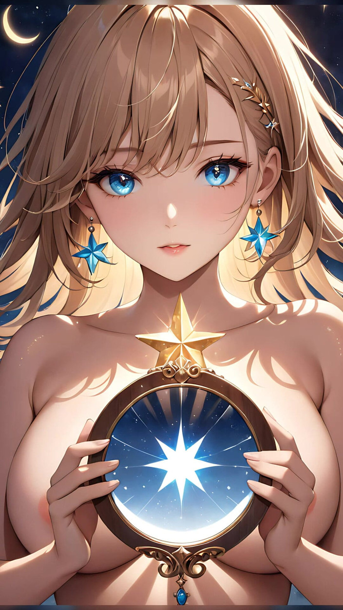 LustRender: Starlit Reflections - Ai Girl trzymająca magiczne lustro