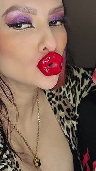 Juicy Sticky Loud Aggressive Kisses All Over a Guy's Face with Red Lipstick
