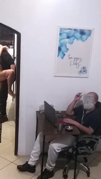 Real Wife Cheats on Her Husband While He's Wearing Headphones with the Delivery Man.