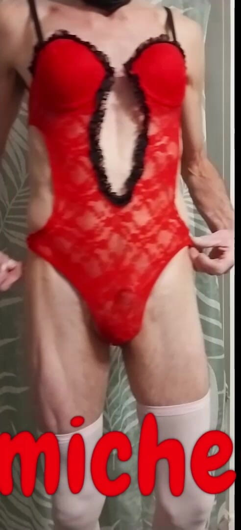 Sexy crossdresser wearing lingerie everything sexy: Cdmichel Nosí Sex Červený Teddy