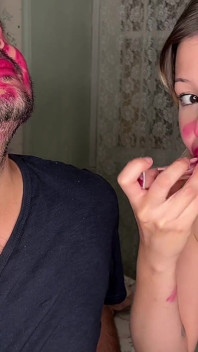 Non Stop Lipstick Kisses All Over His Face