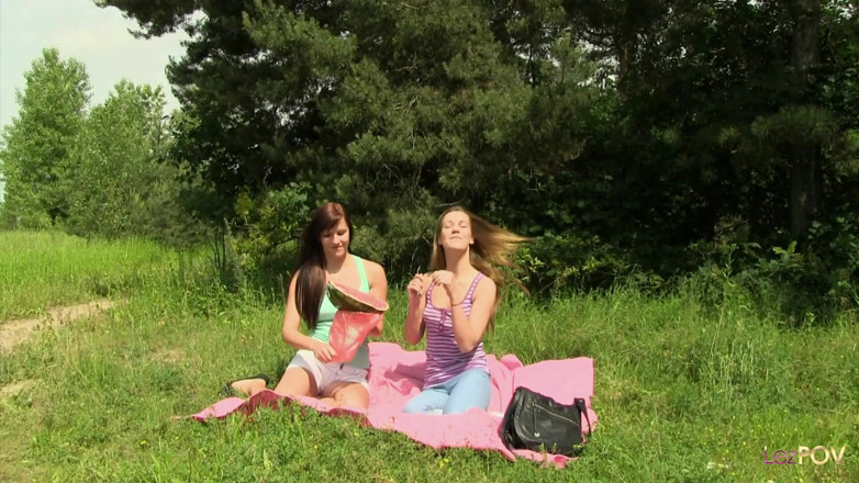 LezPOV: Wholesome Outdoor Lesbian Picnic and Delicious Watermelon for Refreshments and...