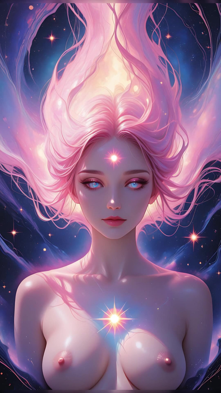 VelvetInk Studio: Cosmic Dream Goddess Nude Woman Floating in Surreal Fantasy Dreamscape...