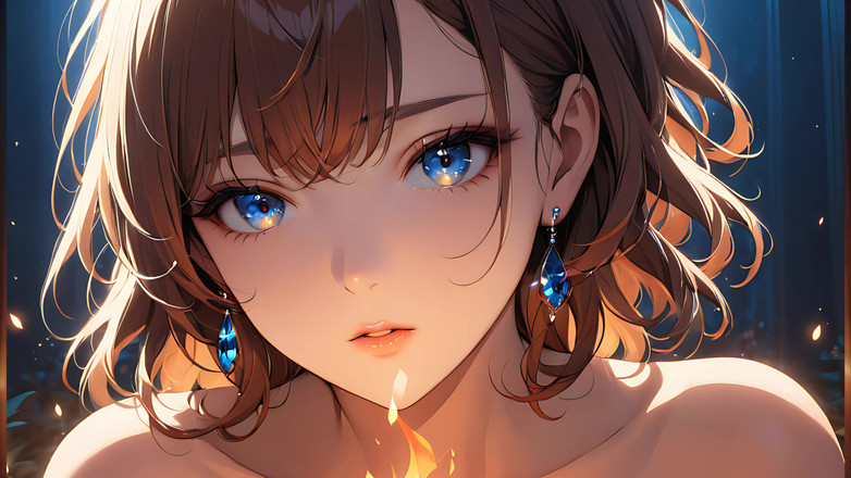 LustRender: 火の粉のキス:小さな炎に照らされた美しい若い女性