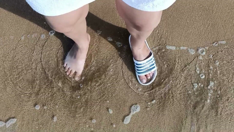 Idmir Sugary: Feet and the Sea Extra Slowmotion - One Foot Barefoot and...