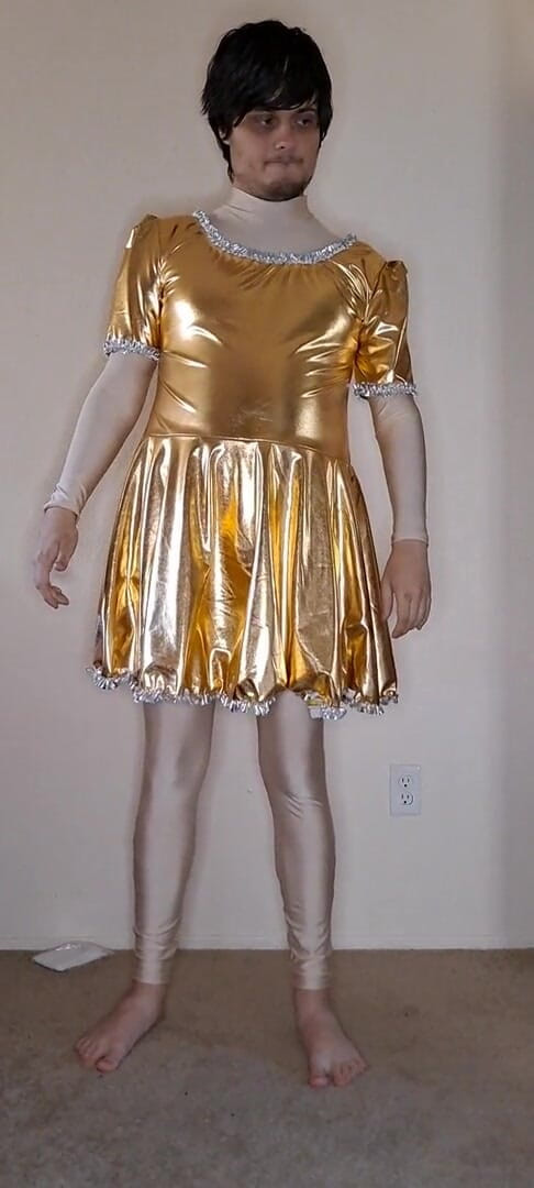 Pup Zentai: Shiny gold maid dress up