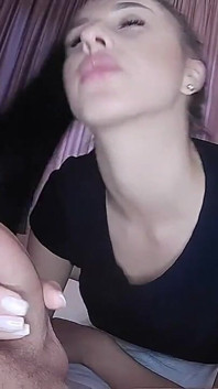 She Loves Drinking Cum From a Condom and Gargling Sperm After Slow Sensual Blowjob