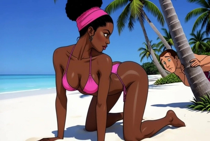 Octopussy Lovers Club: Темношкіра дівчина займається сексом на пляжі. Африканська дівчина. Мультфільм. Найсексуальніші дівчата на планеті