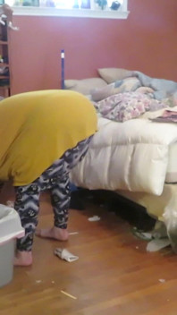 Clean up my room dressed then topless
