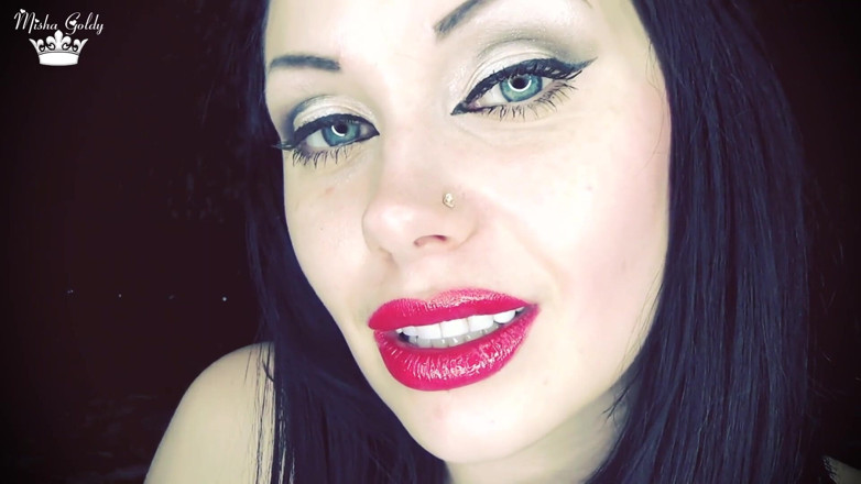 Goddess Misha Goldy: My red kisses make you cum on my face in...