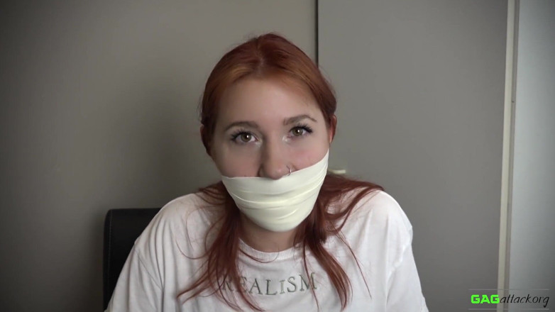 Gag Attack: Red Foxy - Microfoam tape gagged