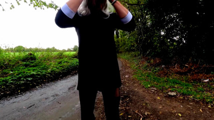 Kellycd2022: Amateur crossdresser Kellycd2022 in black dress and pantyhose outdoors