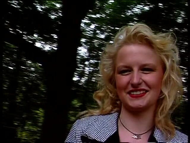 Lucky Cooch: Classy blonde giving an outdoor interview