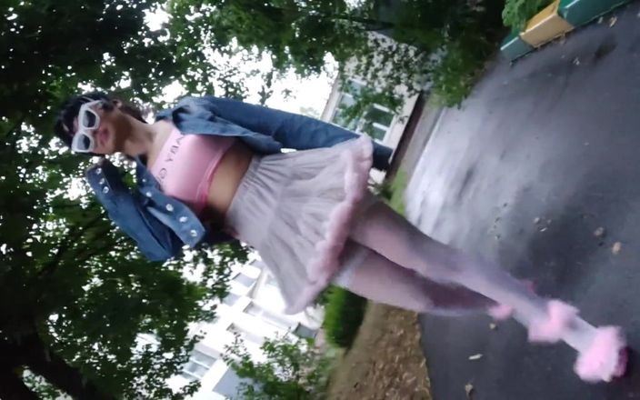 Little pony boy: Pink Sissy Ponyboy in Sexy Stockings Posing in Public and...