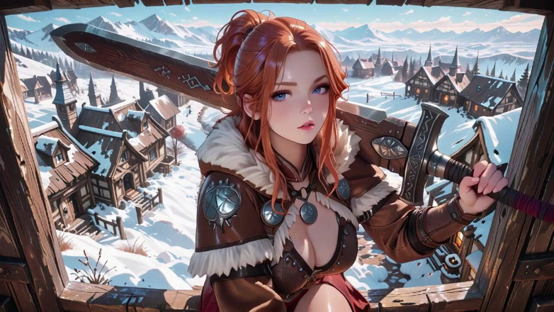 Tay Swift X: Redhead Warrior in Snow! Forbidden Leather Armor Seduction in Medieval...