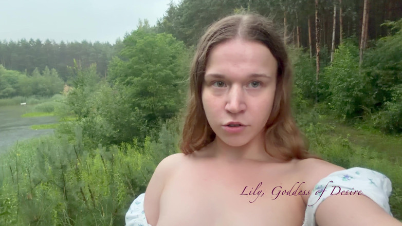 Lily, Goddess of Desire: Teen Shows Tits and Asshole During a Storm in the...