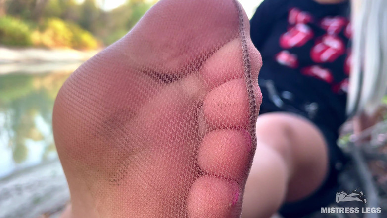 Mistress Legs: My Cute Feet in Nude Tights Rub Against Each Other...