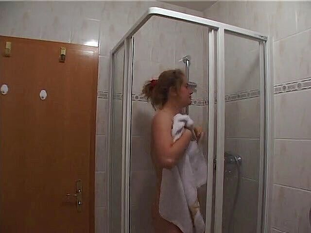 Busty blonde taking a shower--Lucky Cooch