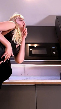 Hot Blonde College Girl Flashes Her Pussy Under Her Short Leather Dress and Show Her All Natural Boobs