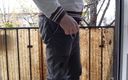 Kinky guy: Risky Pissing on the Balcony. Neighbors Are Watching!