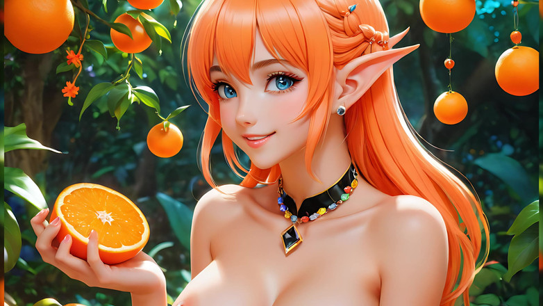 LustRender: Ai nackte kunst - nackte erwachsene frau, die tangelo isst