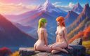 AI Girls: Beautiful Big Breasted Nude Giant Elf Angles in the Mountains...