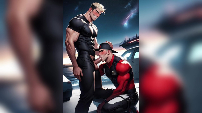 AI Blk: Grande pau ao ar livre, foda anal gay