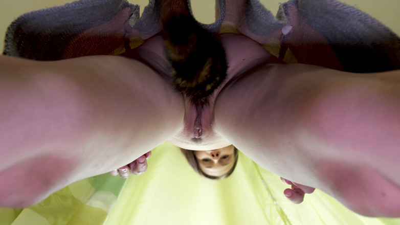 Peaches and Bananas: Close-up pussy porn with butt tail anal plug