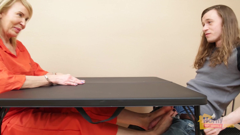 Horny Household: Conjugal Footjob with MILF Prisoner
