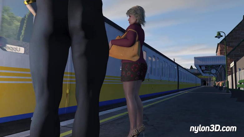 N3D animation: Train ride with horny blonde