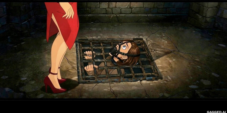 Gagged AI Cartoons: Lady in Red