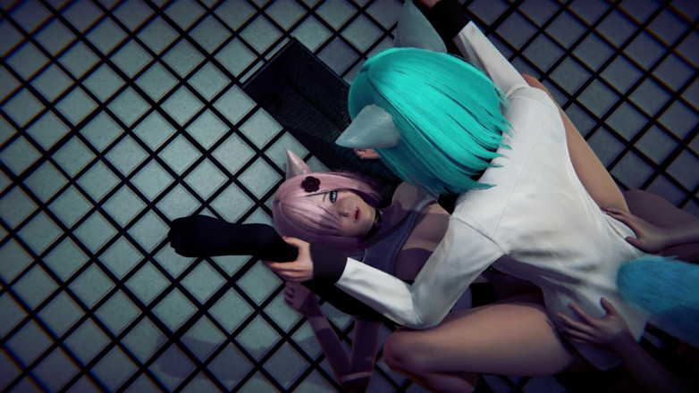 Waifu club 3D: Placed a cock between two some neko college girls