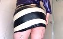 Deanna deadly: Latex in the Shower Metallic Purple Coat and Striped Black...