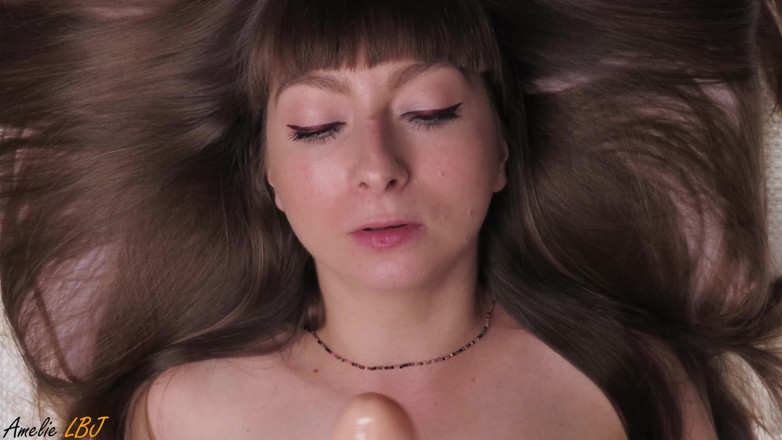 Amelie Dubon: Girl sucking sex toy and fantasizes about dick on bed