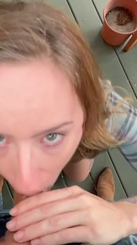 Curvy Blonde Sucks Cock with a Countryside View