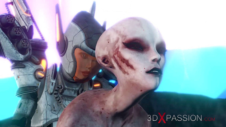 3dxpassion: Kvinnlig utomjording knullas hårt av sci-fi-upptäcktsresande i rymddräkt på exoplanet