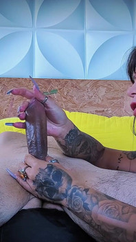 Handjob Edging with Long Nails Torment Orgasm in Mouth